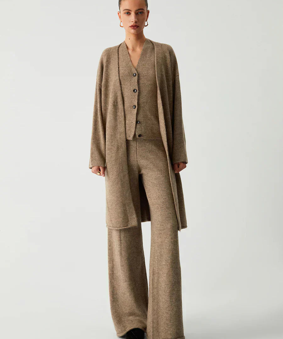 Set de trei piese cu cardigan lung și pantaloni casual