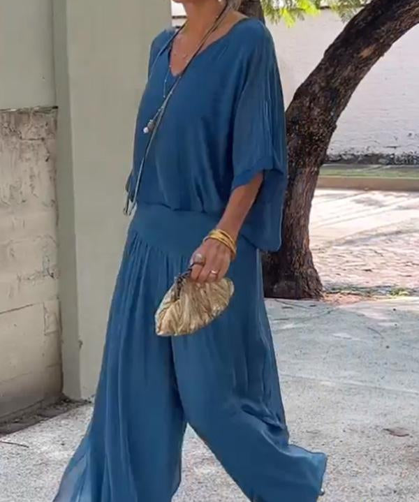 ESMERALDA – SET DIN DOUĂ PIESE CU PANTALONI LARGI DIN CHIFFON ELEGANT