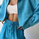 Set de pantaloni din două piese cu guler și șnur, casual