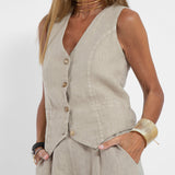 Jessica - Set Vestă cu Nasturi și Pantaloni Largi