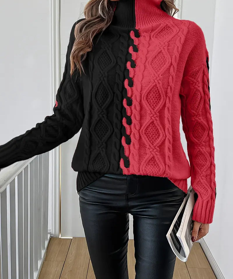 LEOVIA | Pulover Elegant cu Dungi și Guler Înalt