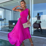 Celeste – Rochie Maxi de Damă Elegantă cu Un Umăr și Pliseuri