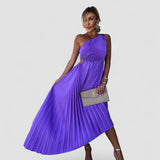 Celeste – Rochie Maxi de Damă Elegantă cu Un Umăr și Pliseuri