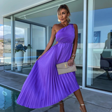 Celeste – Rochie Maxi de Damă Elegantă cu Un Umăr și Pliseuri