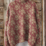 Tricou cu guler înalt din tricot cu imprimeu retro de trandafiri