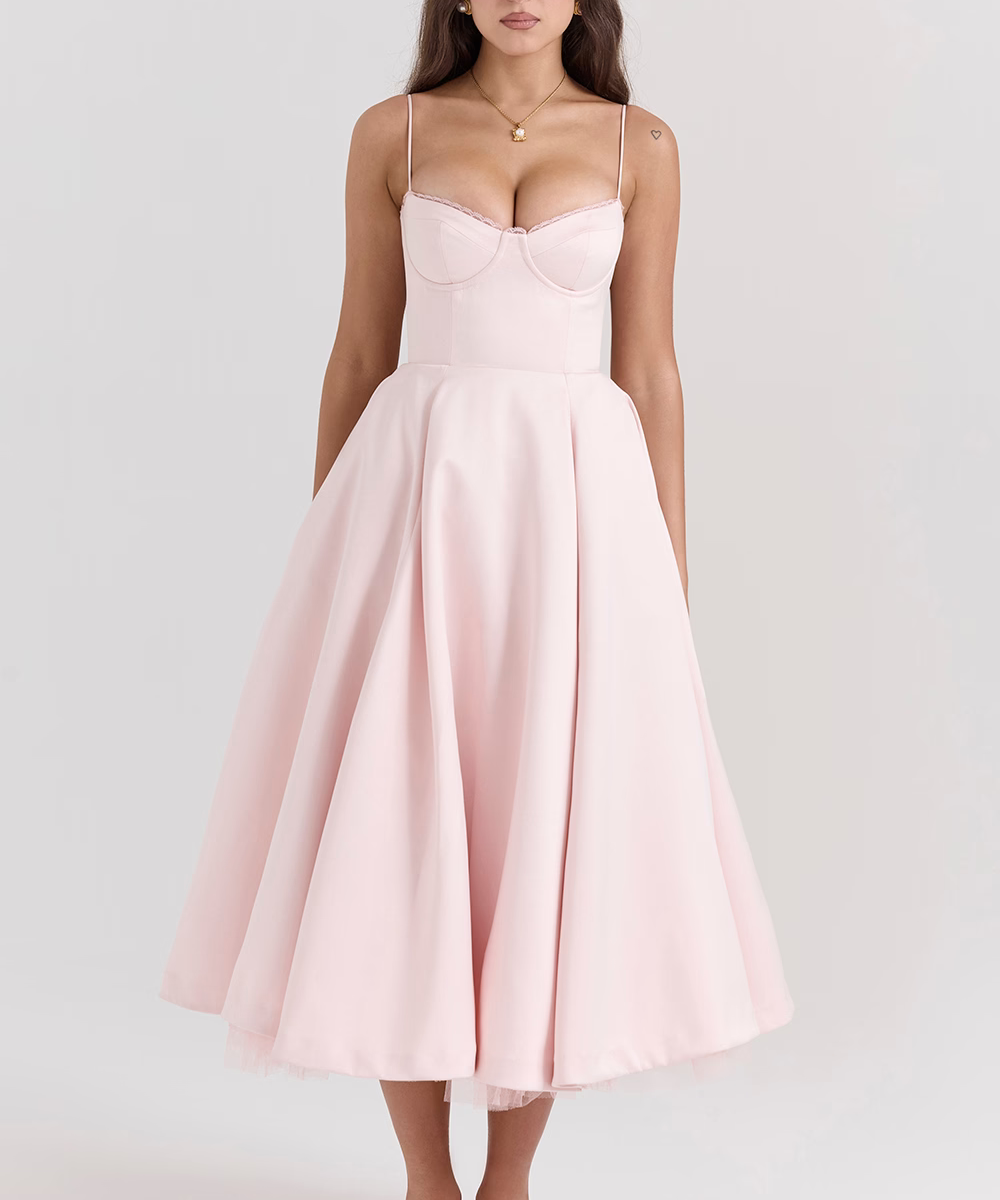 Benilda – Rochie Damă Elegantă Midi din Satin Duchesse și Tul