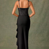 Bella – Rochie Midi de Damă din Satin cu Corset și Volane