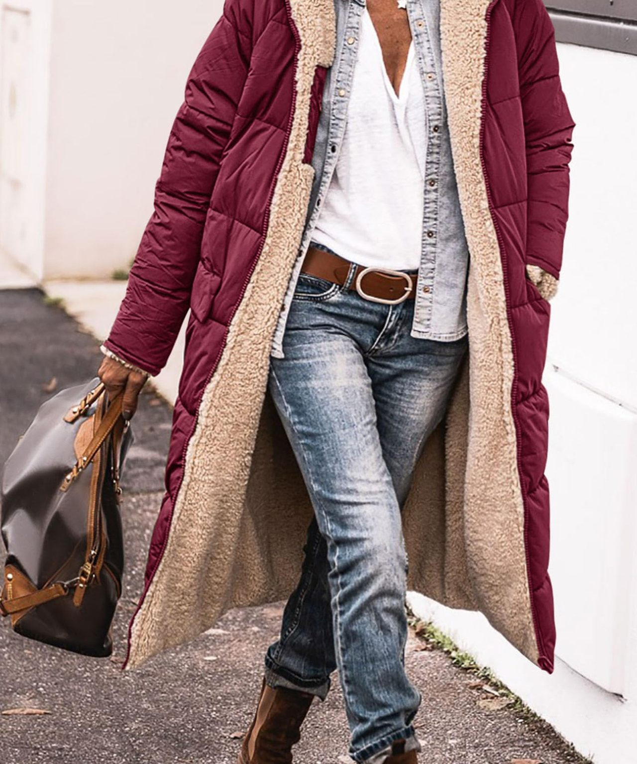 Johna – Mantou de Damă Reversibil din Sherpa cu Glugă Elegantă