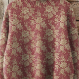 Tricou cu guler înalt din tricot cu imprimeu retro de trandafiri