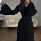 Nora™ | Rochie maxi din jacard cu mâneci