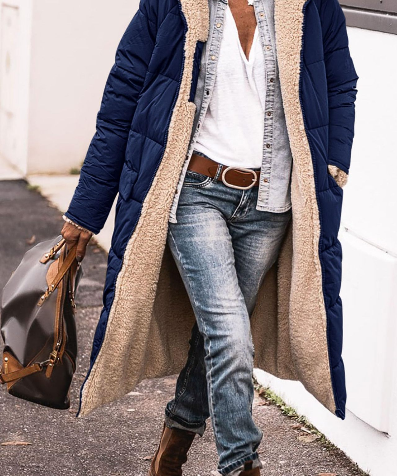 Johna – Mantou de Damă Reversibil din Sherpa cu Glugă Elegantă