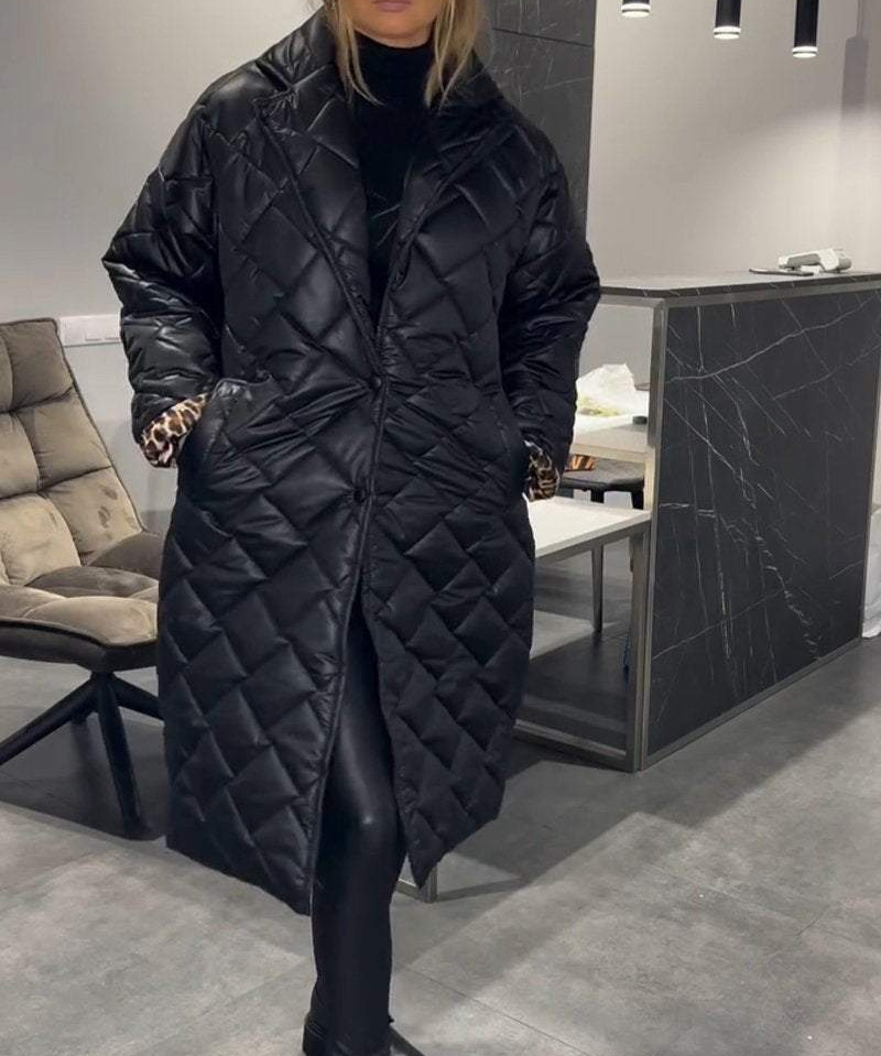 DIASY - Guler Relaxat Palton din Bumbac de Lungime Medie