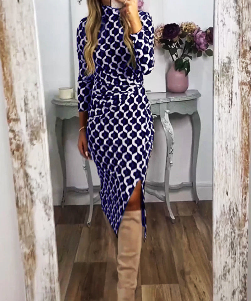 Jess – Rochie de Damă Elegantă cu Fanta și Imprimeu Strălucitor