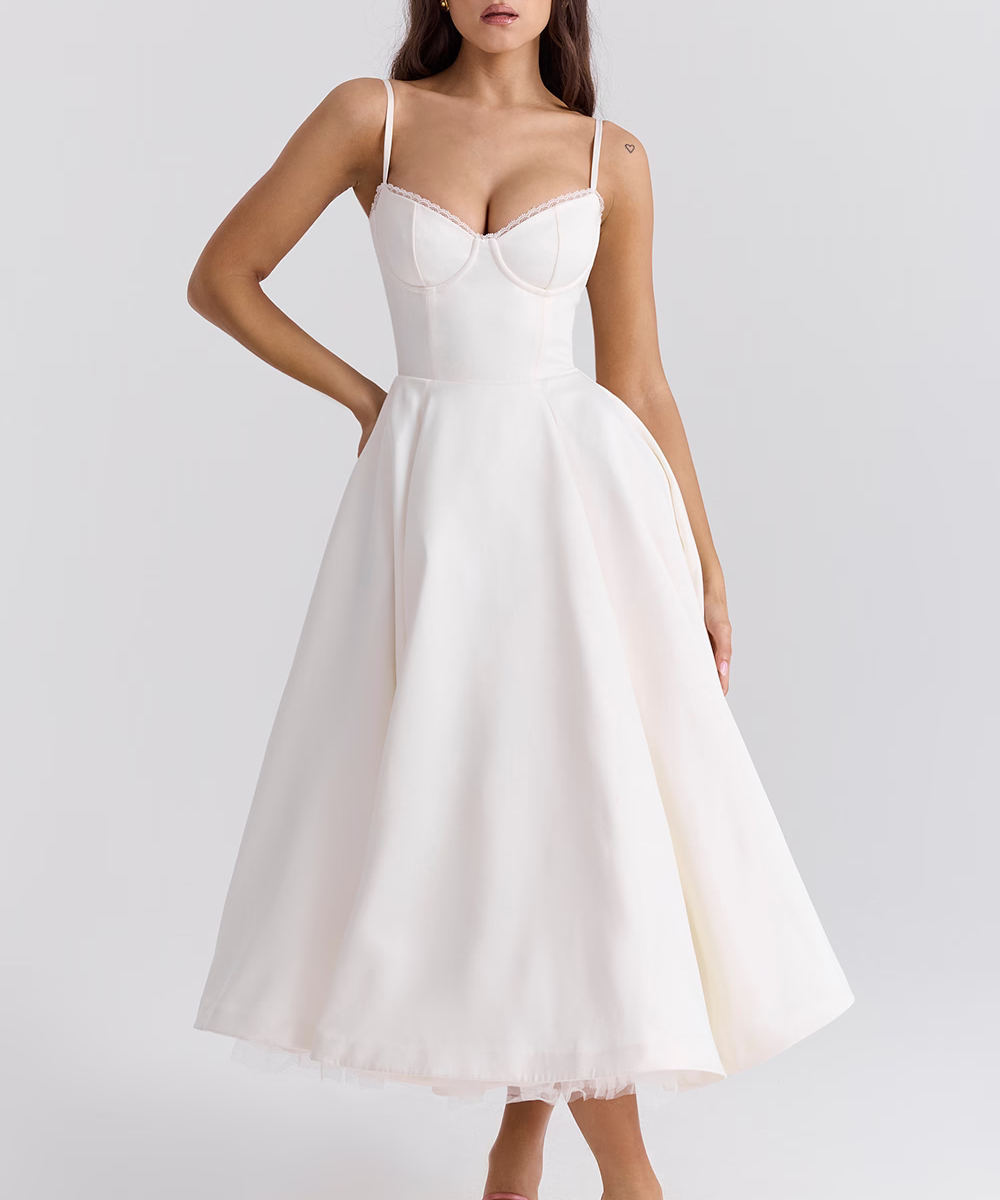 Benilda – Rochie Damă Elegantă Midi din Satin Duchesse și Tul