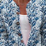 Pulover cardigan cu nasturi, imprimeu floral elegant albastru și alb