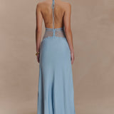 Kalira – Rochie Maxi Damă Elegantă din Satin cu Dantelă Roz