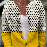 Cardigan galben cu nasturi și imprimeu geometric cu buline
