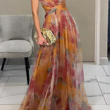 Liora – Rochie de Damă Maxi Elegantă cu Imprimeu Acquerel