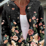 Cardigan casual cu nasturi și imprimeu floral