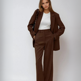 Sacou vintage coordonat mocha și pantaloni cu picioare largi