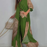 ISABEAU – SET TOP CU PRINT PATCHWORK TENDENȚĂ ȘI PANTALONI LARGI