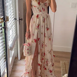 Yuna – Rochie Lungă Damă cu Model Floral Elegant și Vaporos