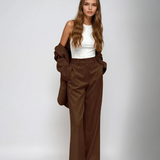 Sacou vintage coordonat mocha și pantaloni cu picioare largi