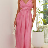 Ava – Rochie Midi Damă Roz cu Mâneci Puff și Croi Fluid