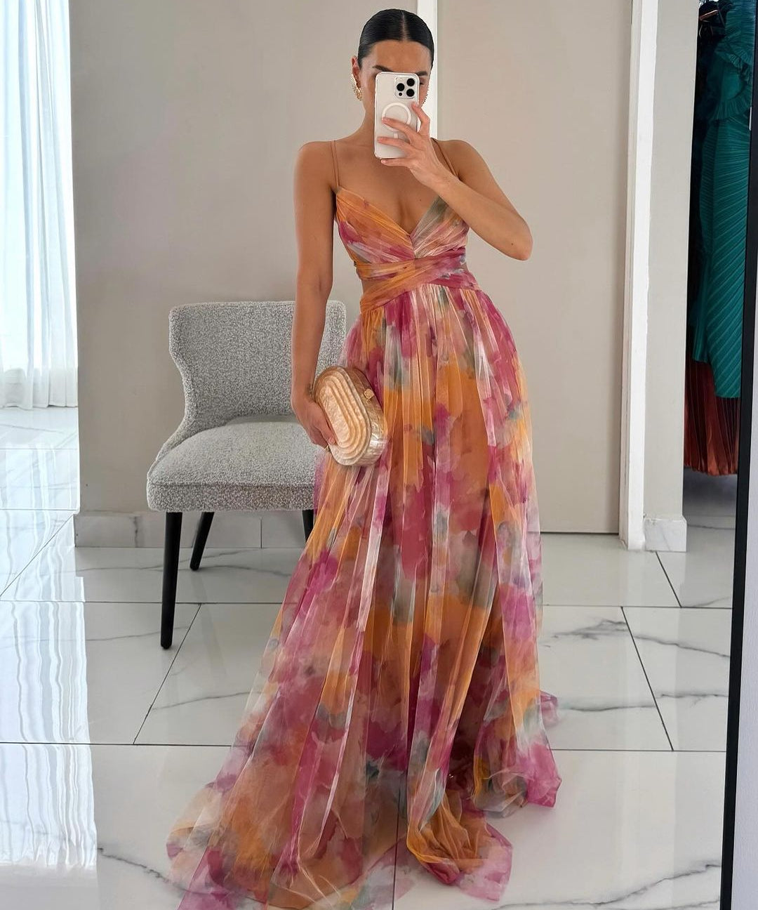 Arabel – Rochie de Damă Elegantă Lungă cu Imprimeu Floral