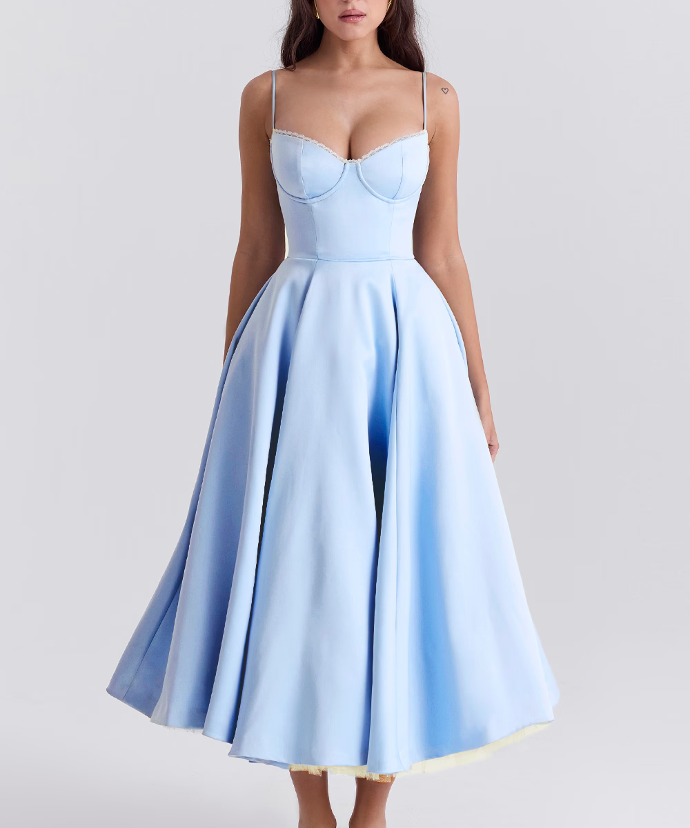 Benilda – Rochie Damă Elegantă Midi din Satin Duchesse și Tul