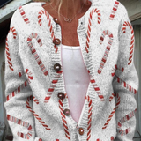 Cardigan festiv cu nasturi și imprimeu cu bastonașe de bomboane