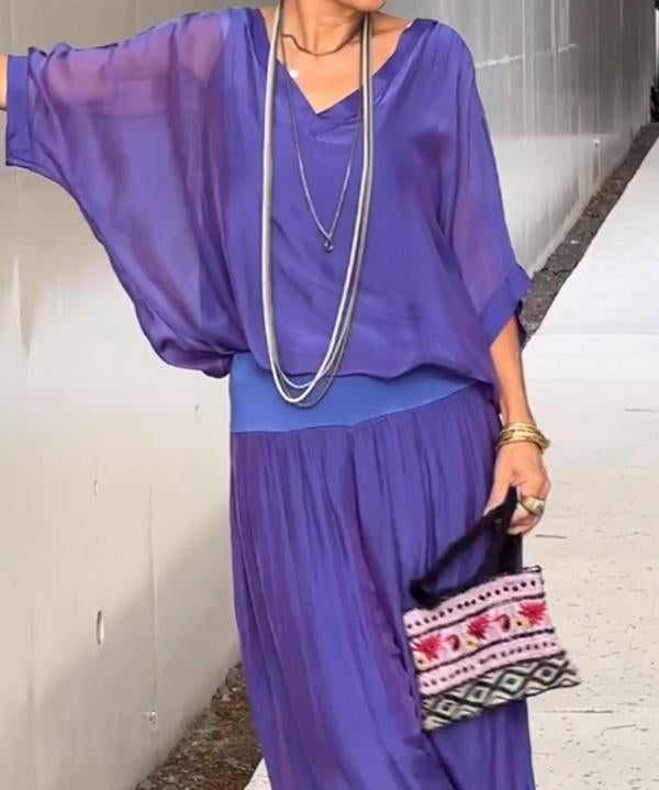 ESMERALDA – SET DIN DOUĂ PIESE CU PANTALONI LARGI DIN CHIFFON ELEGANT