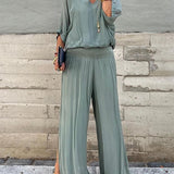 ESMERALDA – SET DIN DOUĂ PIESE CU PANTALONI LARGI DIN CHIFFON ELEGANT