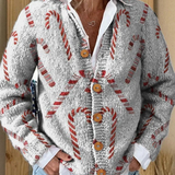 Cardigan festiv cu nasturi și imprimeu cu bastonașe de bomboane