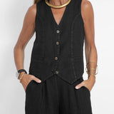 Jessica - Set Vestă cu Nasturi și Pantaloni Largi