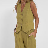 Jessica - Set Vestă cu Nasturi și Pantaloni Largi