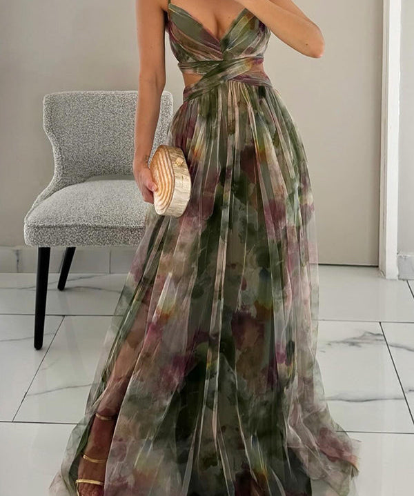 Liora – Rochie de Damă Maxi Elegantă cu Imprimeu Acquerel