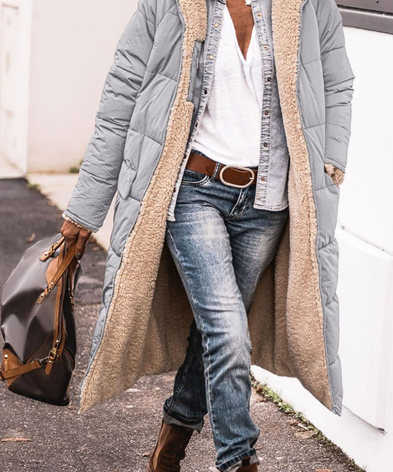 Johna – Mantou de Damă Reversibil din Sherpa cu Glugă Elegantă