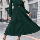 Elina – Rochie de Damă Elegantă Midi Plisată cu Mâneci Lungi