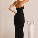 Yasmin – Rochie Maxi Elegantă cu Decolteu Drapat și Detalii Strălucitoare