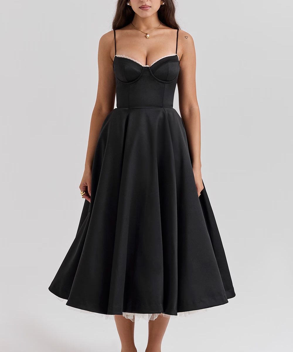 Benilda – Rochie Damă Elegantă Midi din Satin Duchesse și Tul