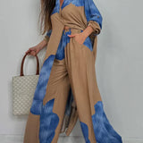 ISABEAU – SET TOP CU PRINT PATCHWORK TENDENȚĂ ȘI PANTALONI LARGI