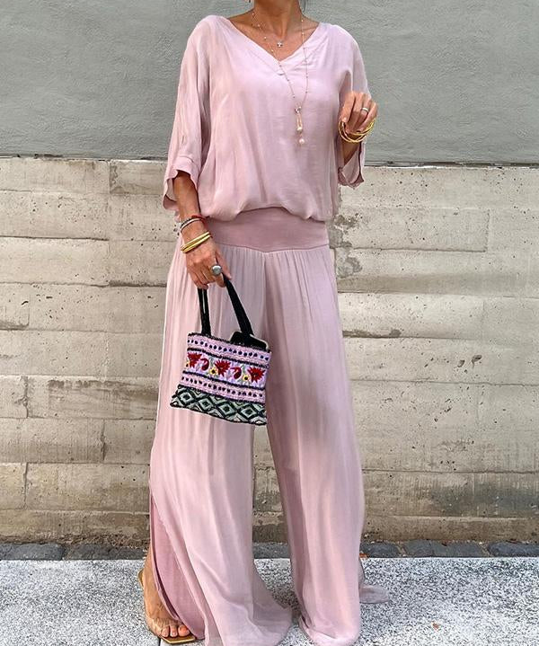 ESMERALDA – SET DIN DOUĂ PIESE CU PANTALONI LARGI DIN CHIFFON ELEGANT