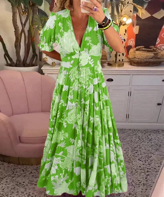 Ellis | Rochie cu Flori și Decolteu în V