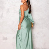 Araceli – Rochie Satinată Asimetrică cu Nod și Umăr Descoperit