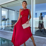 Celeste – Rochie Maxi de Damă Elegantă cu Un Umăr și Pliseuri