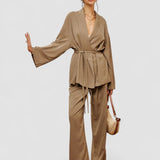 Set de pantaloni șifonați cu curea pentru ținute casual