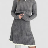 Set fustă cu rever și tricotat în cablu