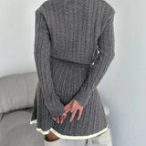 Set fustă cu rever și tricotat în cablu