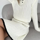 Set fustă cu rever și tricotat în cablu